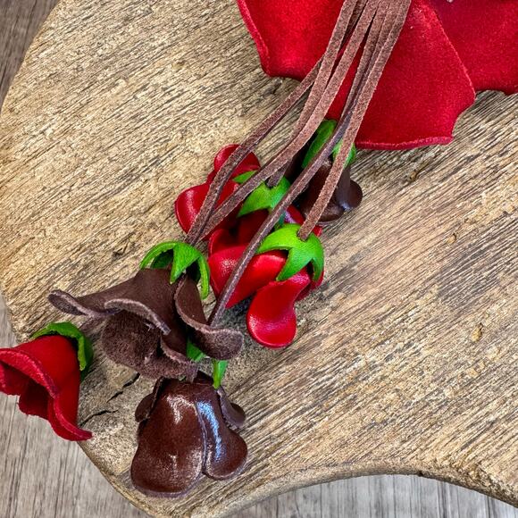 Leather Rose Purse Charm Genuine Leather Flower Bag Charm NEW FAST SHIP - Picture 6 of 9